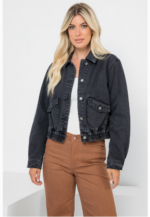 Washed Cropped Black Jean Jacket