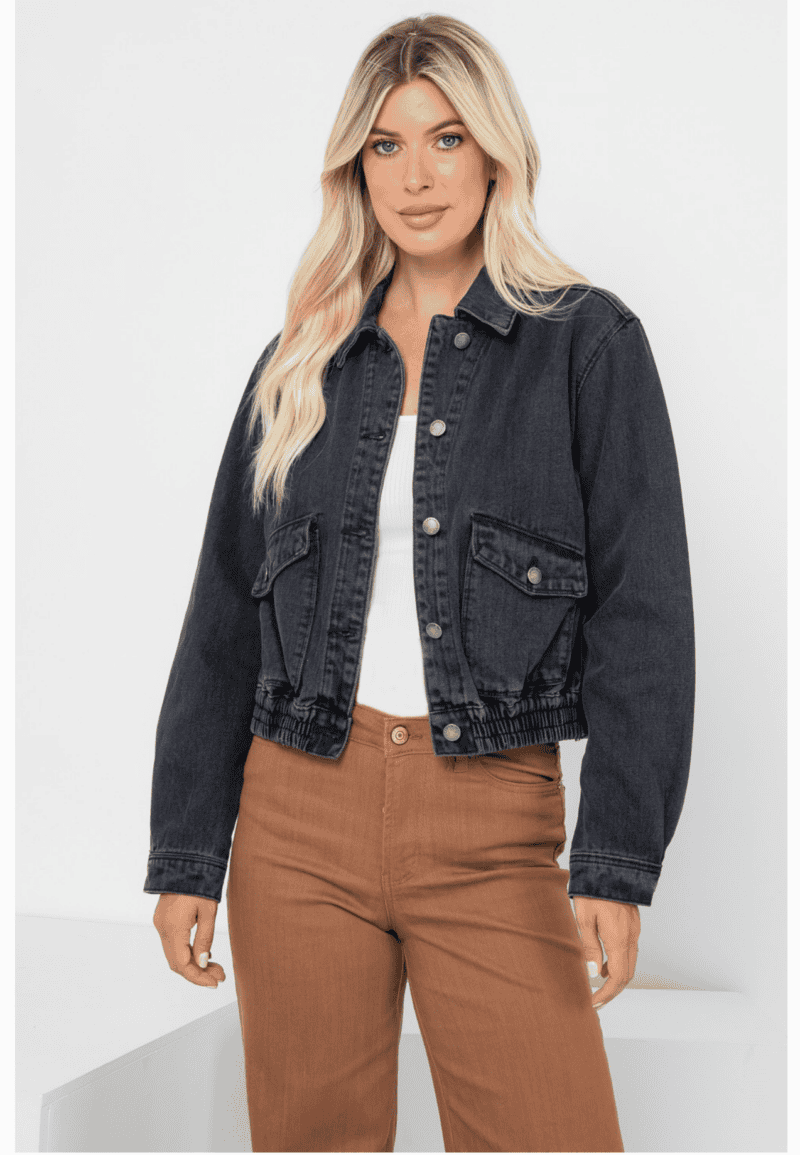 Washed Cropped Black Jean Jacket