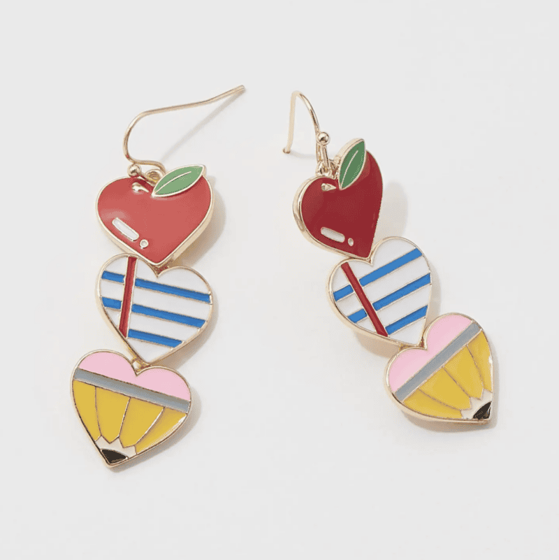 3 Heart Drop Teacher earrings